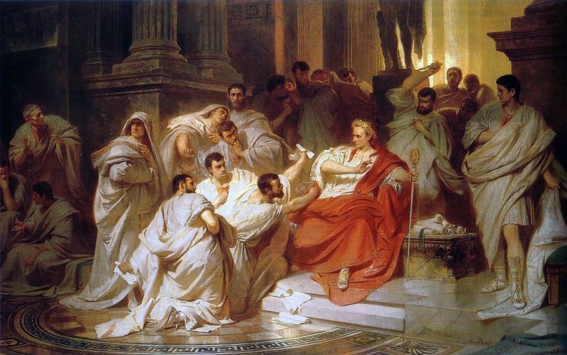 The senators encircle Caesar, a 19th-century interpretation of the event by Carl Theodor von Piloty