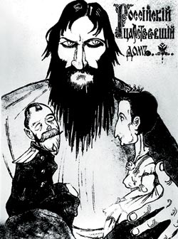 Rasputin and the Imperial couple. Anonymous caricature in 1916