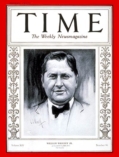 William Wrigley Jr. on the cover of Time in 1929.