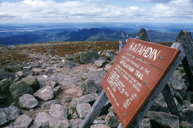 Northern terminus of the trail atop Mount Katahdin in Maine. Photo credit