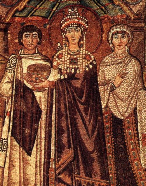 The Empress Theodora, the wife of the Emperor Justinian, dressed in Tyrian purple.