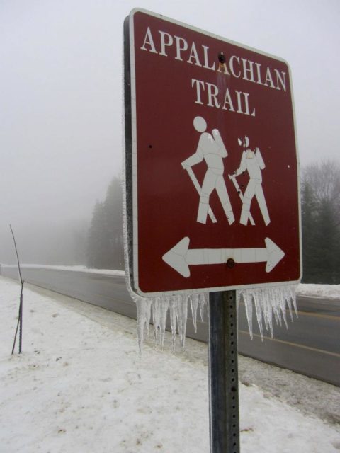 Appalachian Trail road-crossing sign on NH State Route 112. Photo credit
