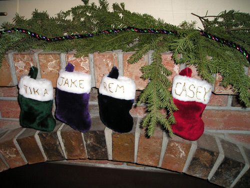 Stockings on a fireplace mantel. Photo Credit