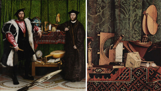 Detail from “The Ambassadors“, a painting by Hans Holbein the Younger. Photo Credit1 Photo Credit2