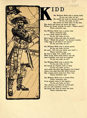 The text of the ballad "Captain Kidd", illustration Ellsworth Young, published in 1905