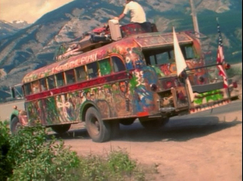 Ken Kesey's original "Further" bus which he used to carry his "Merry Band of Pranksters" cross-country, filming their counterculture adventures as they went. Photo Credit