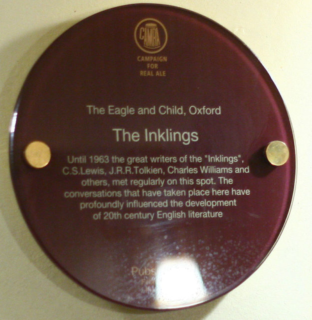 Round sign at the Eagle and Child Pub, Oxford, remembering the Inklings. Photo Credit
