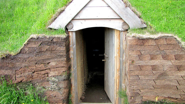 Entrance of reconstructed Norse sod house Photo Credit