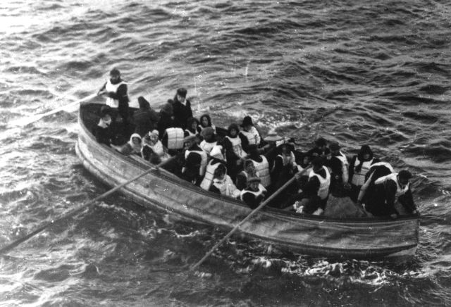 Lifeboat filled with Titanic survivors. Photo Credit