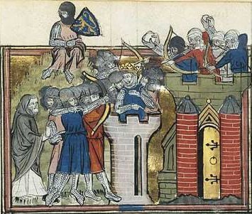 Godfrey in his siege tower at the Assault on Jerusalem, July 15, 1099.