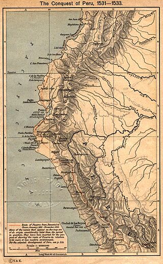 Francisco Pizarro’s route of exploration during the conquest of Peru (1531–1533)