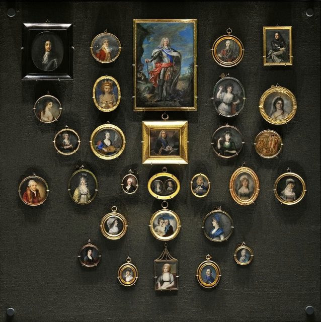 A display case with 18th-century portrait miniatures at the National Museum in Warsaw  Photo Credit