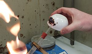 The Marsh sample: a black arsenic mirror is formed. Photo credit