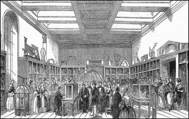 Part of the Analytical Engine on display, in 1843, left of centre in this engraving of the King George III Museum.