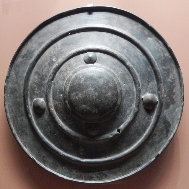 The Wittenham shield, showing perforations that may have been caused by a spearhead. Photo Credit