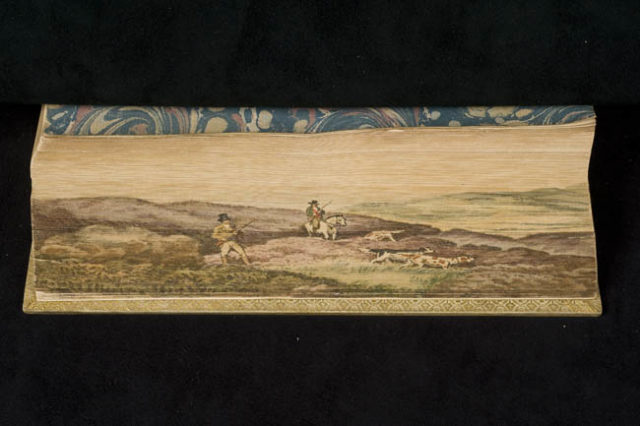 Fore-edge painting on an 1833 edition of The Sports and Pastimes of the People of England, by Joseph Strutt.