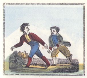 An 1836 illustration of a "Walking Wager", from Peter Piper's Practical Principles of Plain and Perfect Pronunciation, by Anonymous, Philadelphia.
