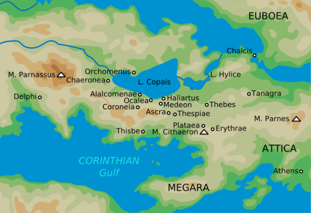 Map of ancient Boeotia showing the location of the city of Orchomenus