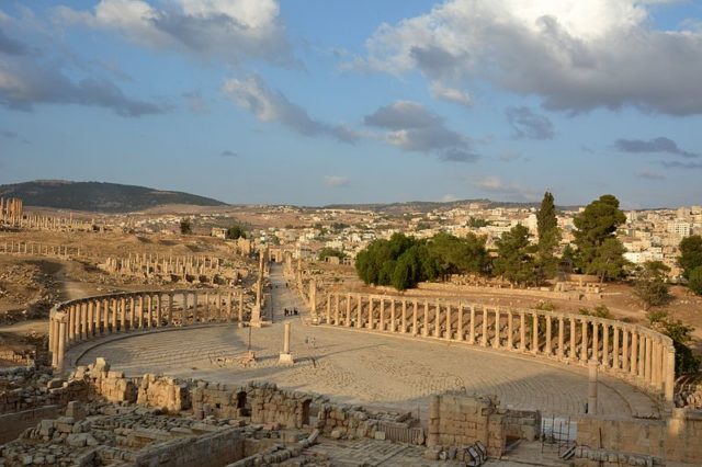 The Oval Forum and Cardo Maximus in ancient Jerash Photo Credit