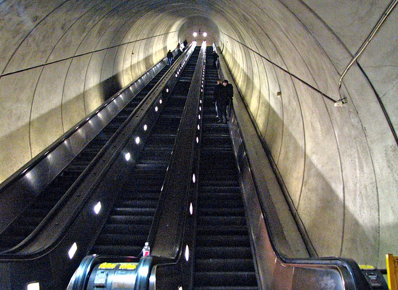 The longest escalators in the Western Hemisphere, at Wheaton station, Washington DC Metro.