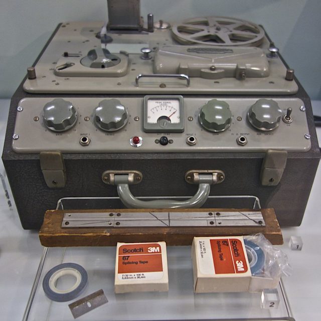 Tape manipulation device. It could be used as a tape recorder, tape splicer, and for mending tapes. Photo Credit