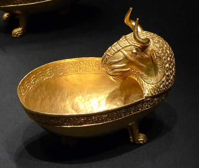 A bull’s head bowl from the treasure  Photo Credit