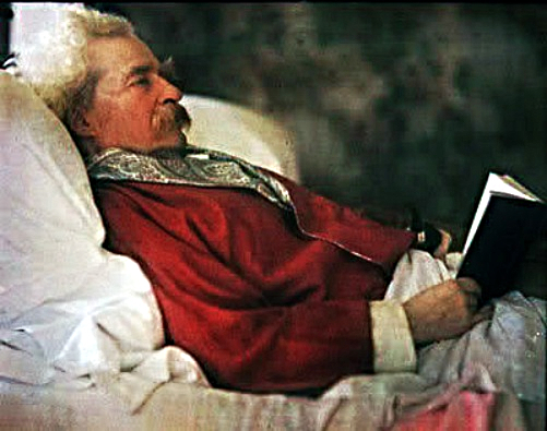 A color photograph of Mark Twain in 1908, using the recently developed Autochrome Lumiere process.
