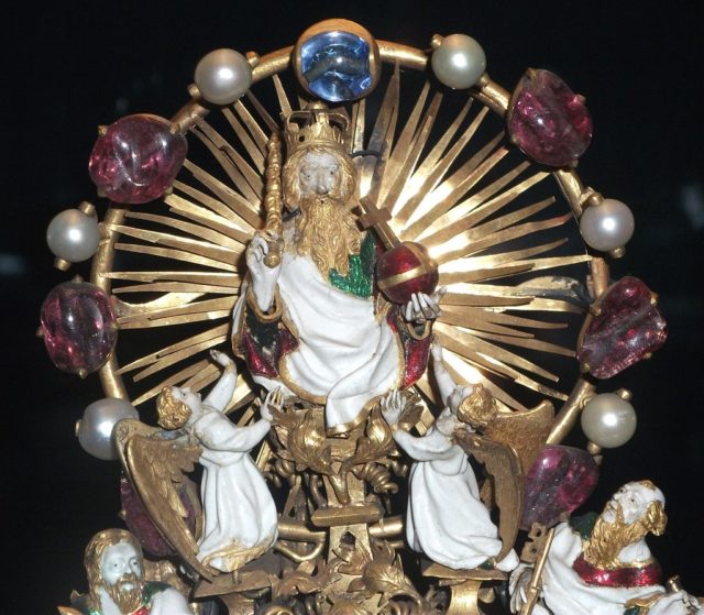 Detail of God from the front top side of the reliquary. Photo Credit