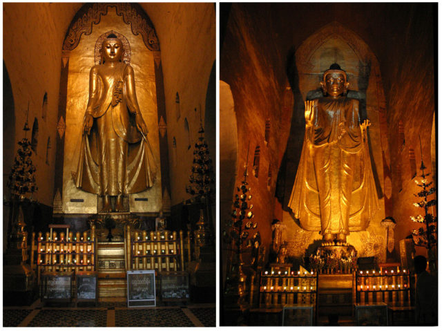 Standing Buddhas on the east and west side of the temple ( Konagamana and Gautama). Photo Credit 1, Photo Credit 2