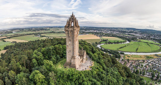 The National Wallace Monument is a tower standing on the summit of Abbey Craig, a hilltop near Stirling in Scotland. Photo Credit
