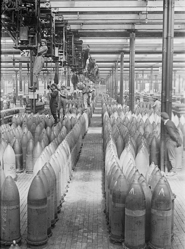 The First World War 1914 – 1918- the Home Front Girls operating cranes in a shell-filling factory at Chilwell, Nottingham