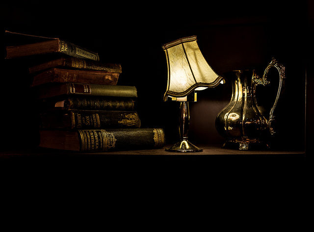 Lamp, Pitcher, and Vintage Books Photo Credit