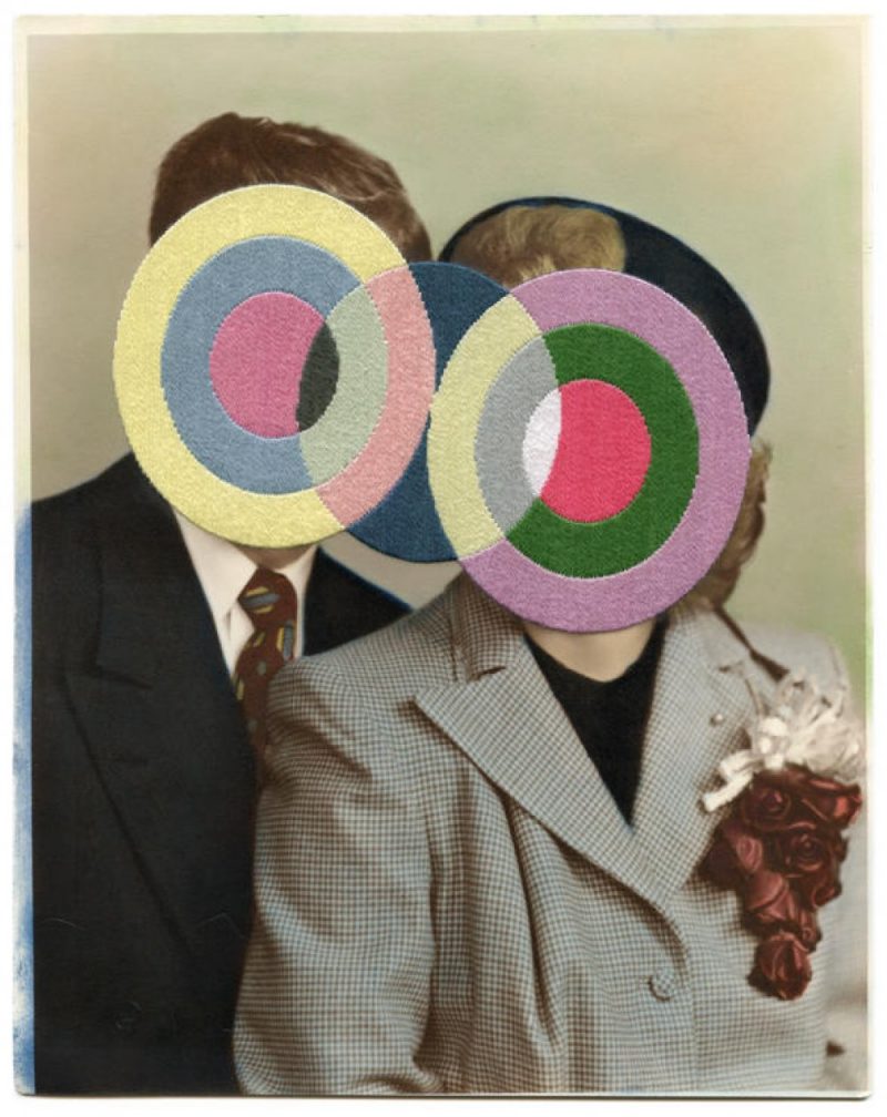 ‘Honeymoon 7’, 2016. Hand embroidery on found photograph. Photo Credit