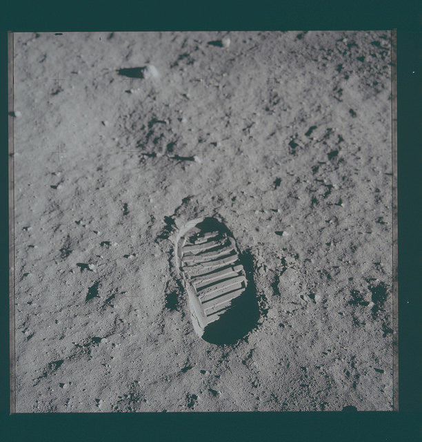 First human footprint on the Moon Photo Credit