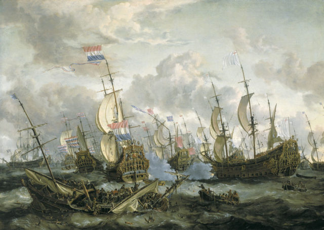 A depiction of a battle during the Second Anglo-Dutch War, artwork by Abraham Storck