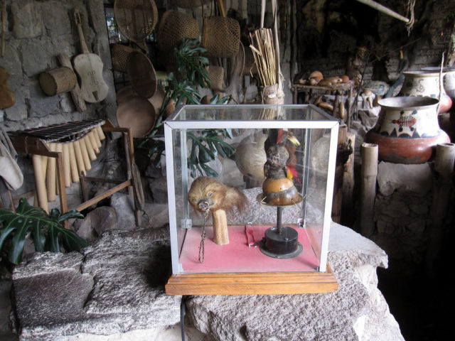 And a grizzly connection of indigenous paraphernalia, including these shrunken heads Photo credit