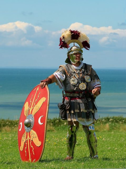 A historical reenactor in Roman centurion costume. Photo Credit