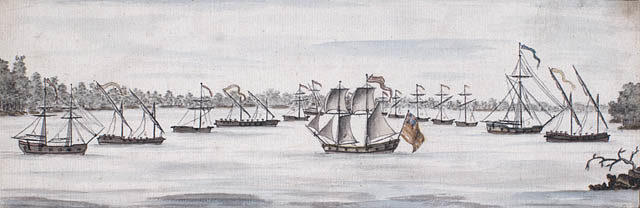 Contemporary watercolor depicting the American line of battle.
