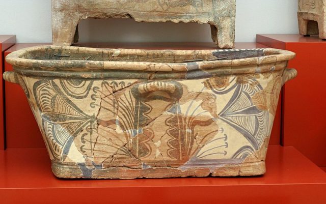Larnax painted with flowers, Late Minoan III period, 1440-1050 BC. Archaeological Museum of Agios Nikolaos  Photo Credit