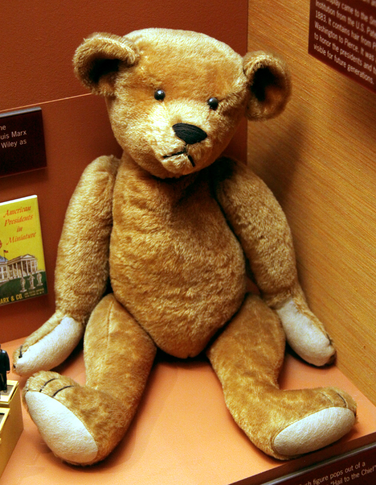 Bear formerly owned by Kermit Roosevelt, thought to be made by Michtom, the early 1900s. Smithsonian Museum of Natural History, 2012 Photo Credit