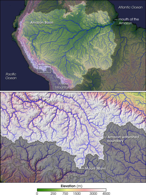 A map that shows the most distant source of the Amazon