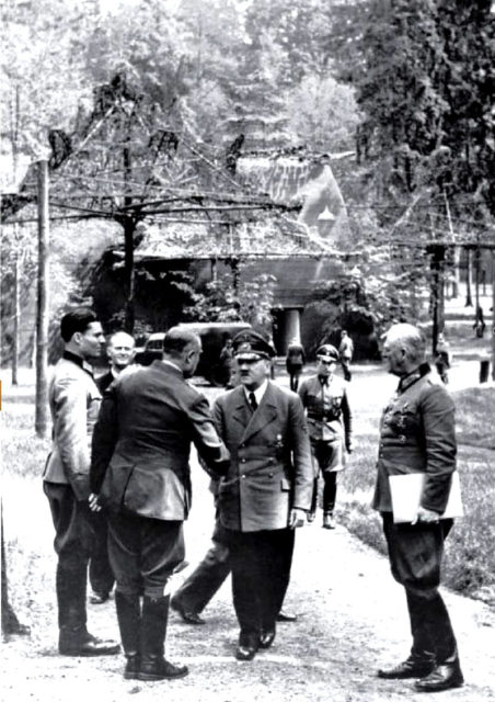 Stauffenberg, left, with Hitler (centre) and Wilhelm Keitel, right, in an aborted assassination attempt at Rastenburg on 15 July 1944. Photo Credit