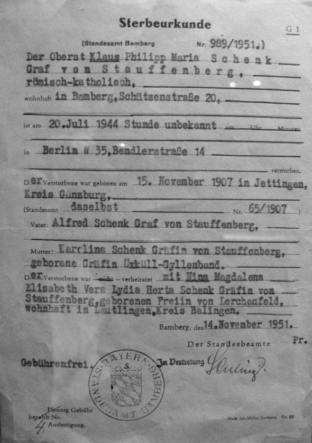 Death certificate (issued in 1951)