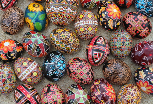 A mix of traditional Ukranian Easter eggs photo credit
