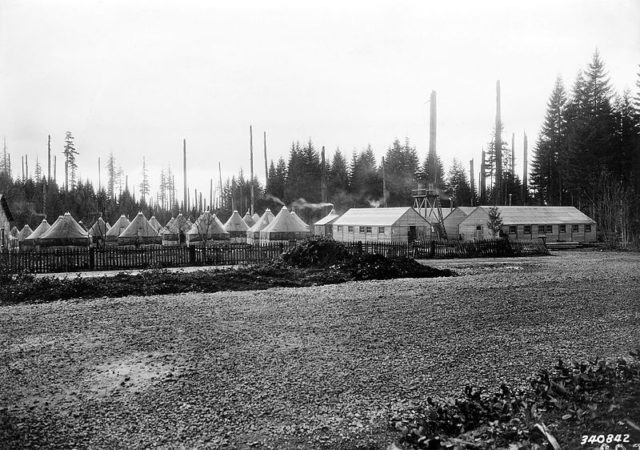 WPA workers lived in a nearby tent city while building Timberline Lodge (1936)