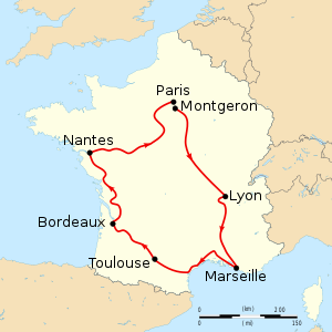 Route of the 1903 Tour de France, followed clockwise, starting in Montgeron and ending in Paris Photo Credit