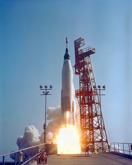 The launch of Mercury-Atlas 9 that took Cooper on the mission on which he located the coordinates of the shipwrecks