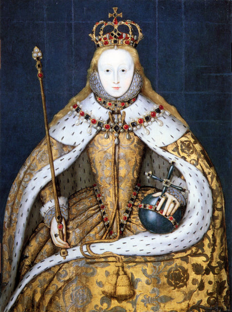 Portrait of Elizabeth I of England in her coronation robes.