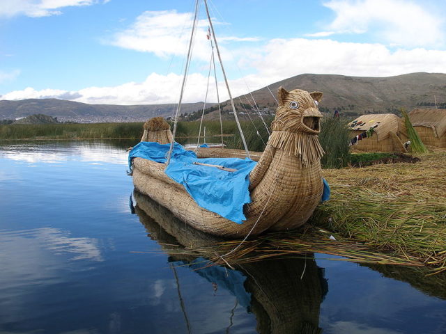 A reed boat on Lake Titicaca. Photo credit