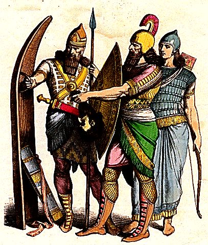 Assyrian Soldier with Standing Shield, Soldier with Small Shield, Archer